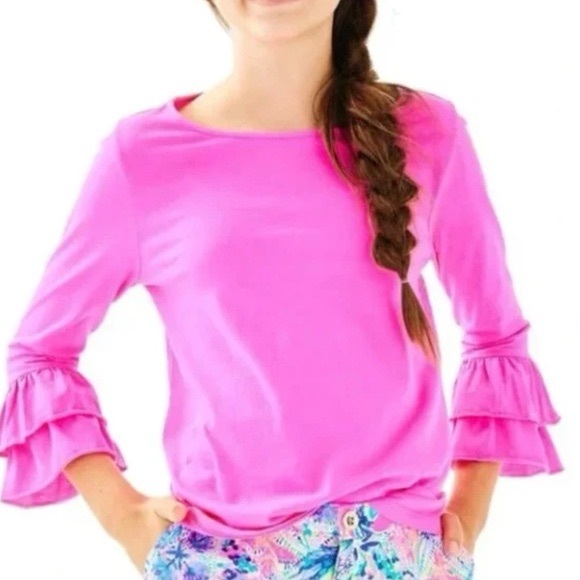 Lilly Pulitzer Mazie Ruffle Sleeve Top in Raz Berry - Picture 7 of 7